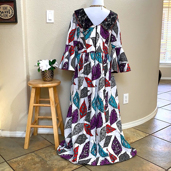 Ankara and Lace Maxi Dress - Picture 6 of 9